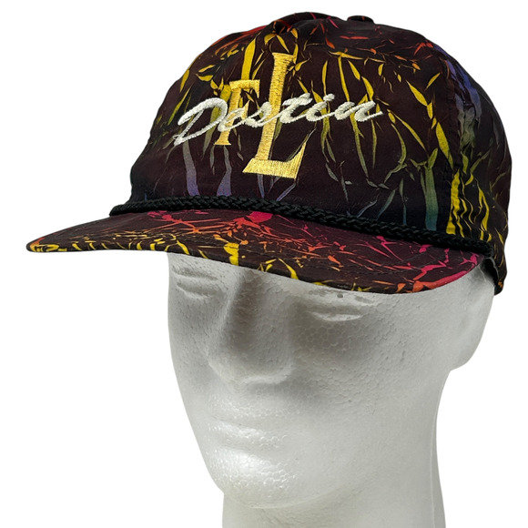 Vintage Destin Florida Hat Cap Black 90s Tourist Snapback 5 Panel Rope Corded - Picture 1 of 10